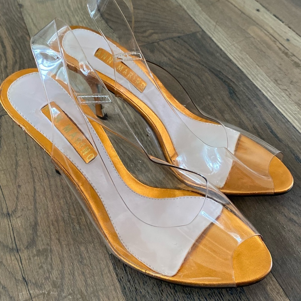 Ann Marino Orange Transparent Heel Slip on Shoe Size 6